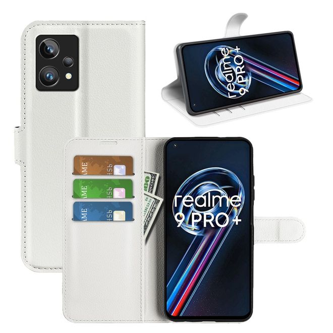 Realme 9 Pro+ Handy Hülle - Litchi Leder Bookcover Series - weiss