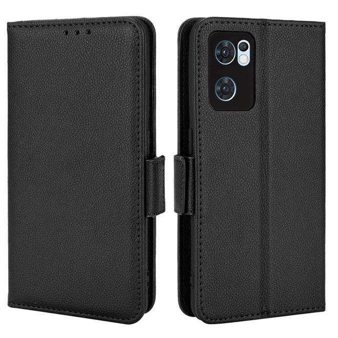 Oppo Reno7 5G / Find X5 Lite Handy Hülle - Litchi Leder Bookcover Series - schwarz