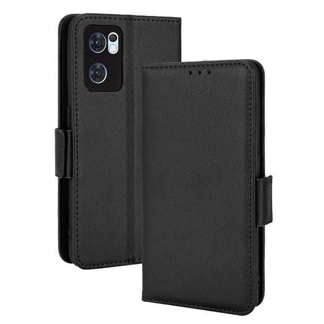 Oppo Reno7 5G / Find X5 Lite Handy Hülle - Litchi Leder Bookcover Series - schwarz