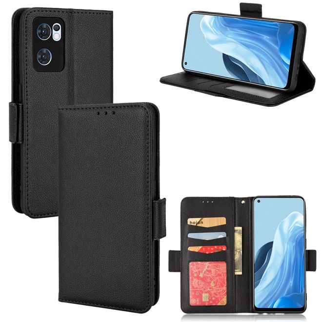 Oppo Reno7 5G / Find X5 Lite Handy Hülle - Litchi Leder Bookcover Series - schwarz