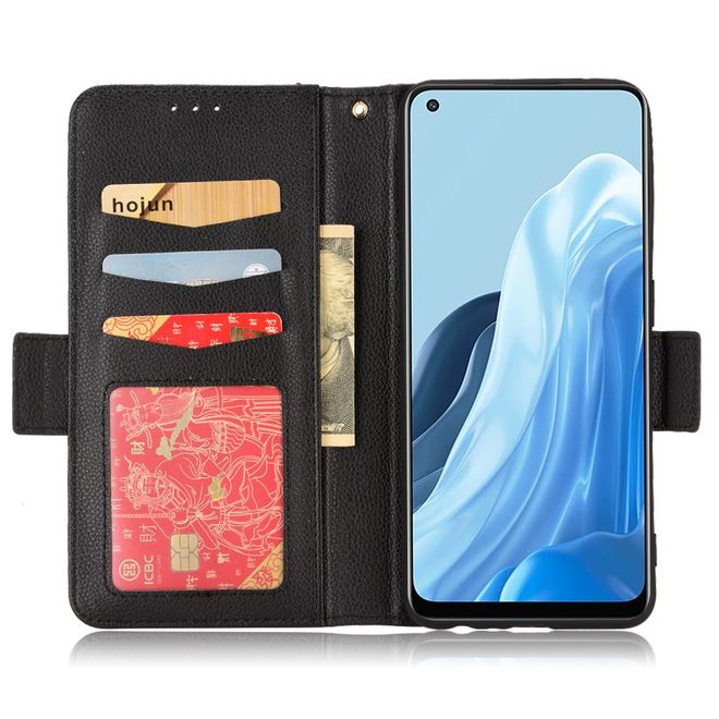Oppo Reno7 5G / Find X5 Lite Handy Hülle - Litchi Leder Bookcover Series - schwarz
