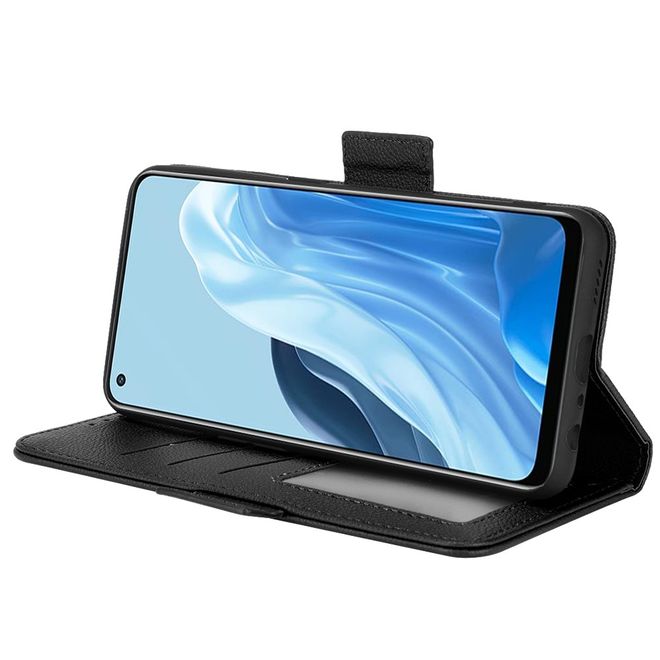 Oppo Reno7 5G / Find X5 Lite Handy Hülle - Litchi Leder Bookcover Series - schwarz