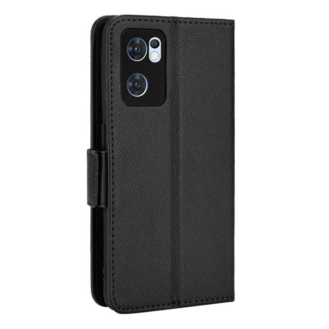 Oppo Reno7 5G / Find X5 Lite Handy Hülle - Litchi Leder Bookcover Series - schwarz