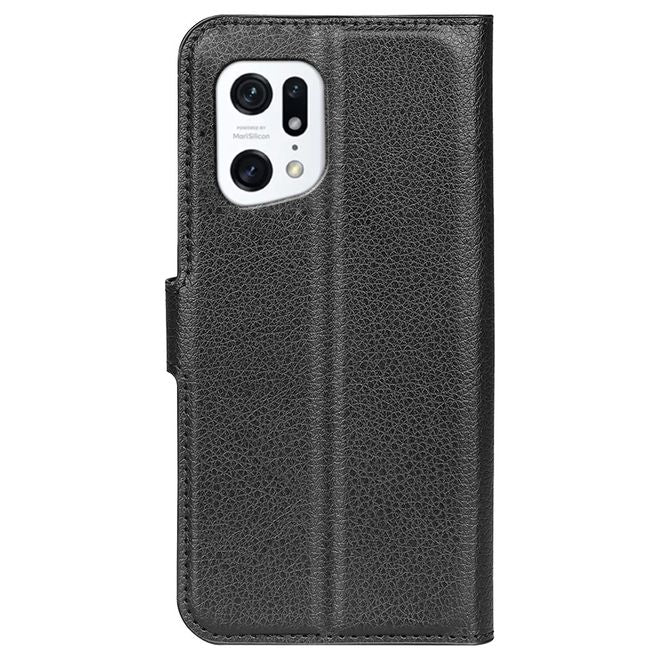 Oppo Find X5 Handy Hülle - Litchi Leder Bookcover Series - schwarz