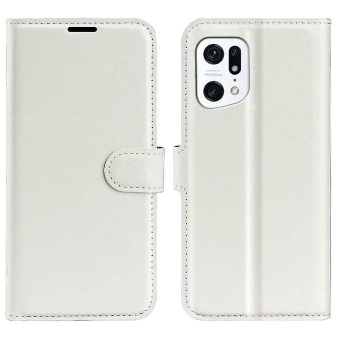 Oppo Find X5 Handy Hülle - Litchi Leder Bookcover Series - weiss