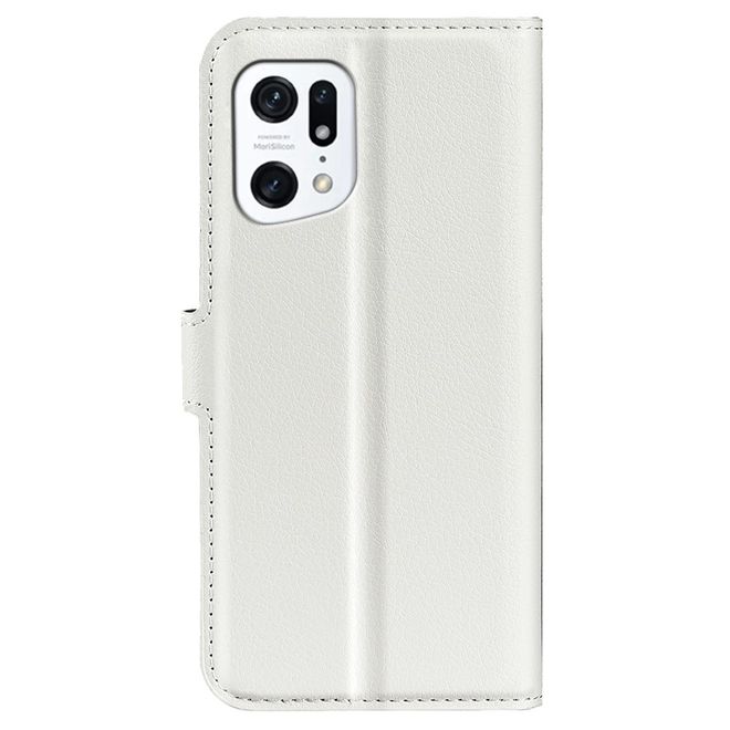 Oppo Find X5 Handy Hülle - Litchi Leder Bookcover Series - weiss