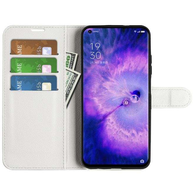 Oppo Find X5 Handy Hülle - Litchi Leder Bookcover Series - weiss
