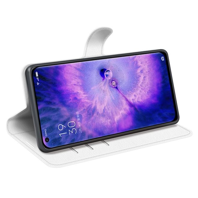 Oppo Find X5 Handy Hülle - Litchi Leder Bookcover Series - weiss