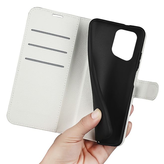 Oppo Find X5 Handy Hülle - Litchi Leder Bookcover Series - weiss
