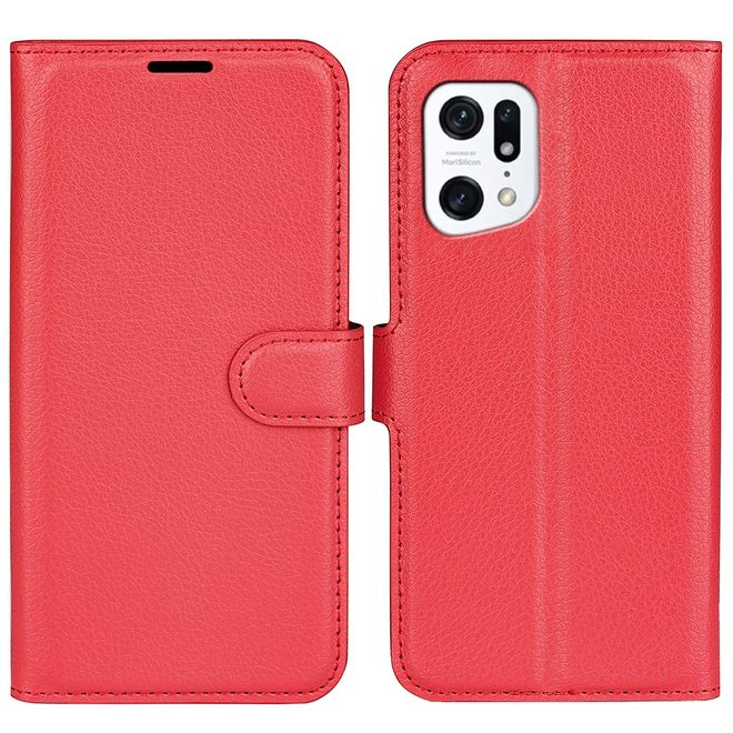 Oppo Find X5 Handy Hülle - Litchi Leder Bookcover Series - rot