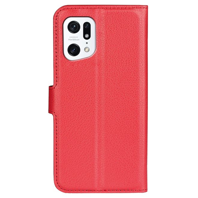 Oppo Find X5 Handy Hülle - Litchi Leder Bookcover Series - rot