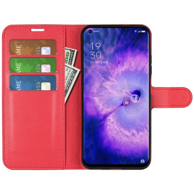 Oppo Find X5 Handy Hülle - Litchi Leder Bookcover Series - rot