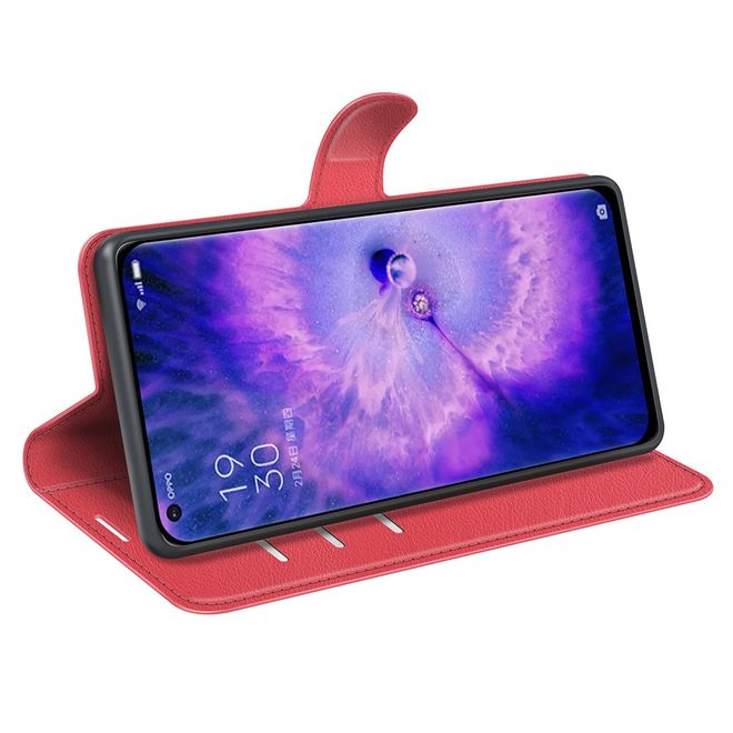 Oppo Find X5 Handy Hülle - Litchi Leder Bookcover Series - rot