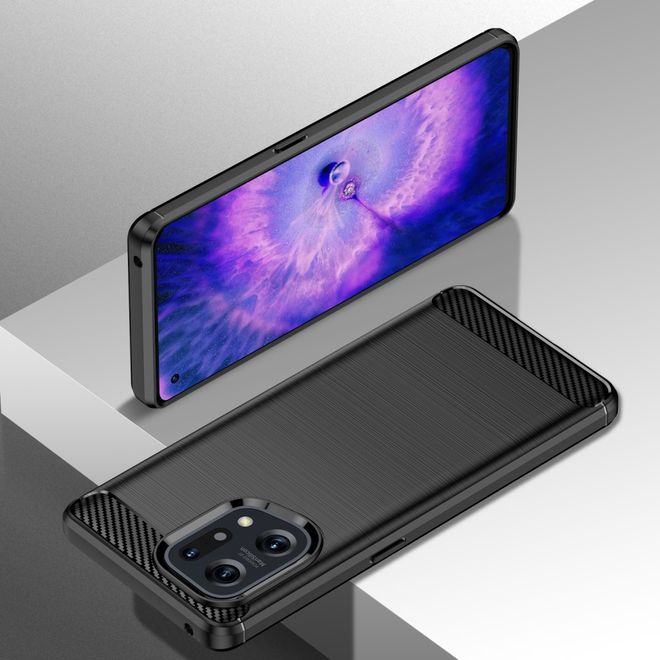Oppo Find X5 Handyhülle - Carbon Fiber TPU Softcase Series - schwarz