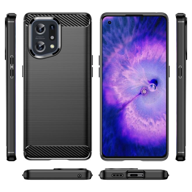 Oppo Find X5 Handyhülle - Carbon Fiber TPU Softcase Series - schwarz