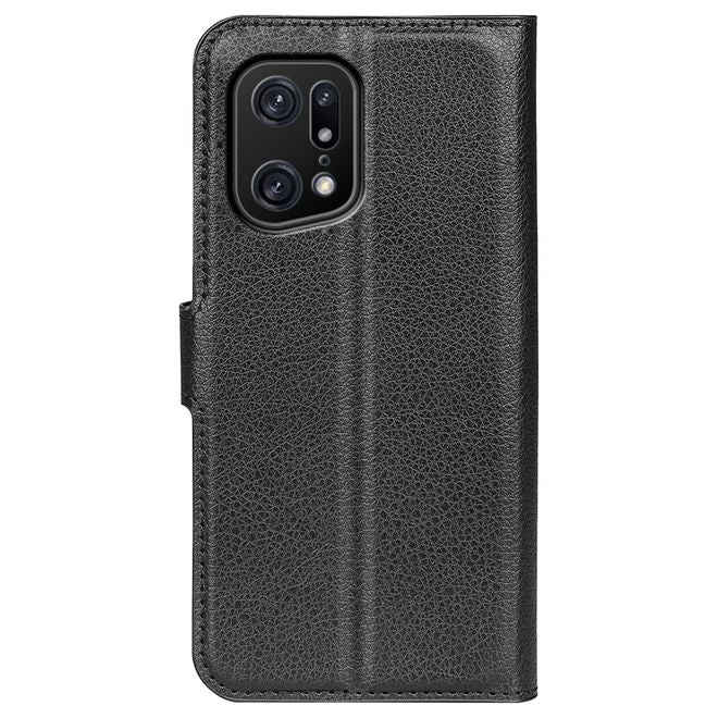 Oppo Find X5 Pro Handy Hülle - Litchi Leder Bookcover Series - schwarz
