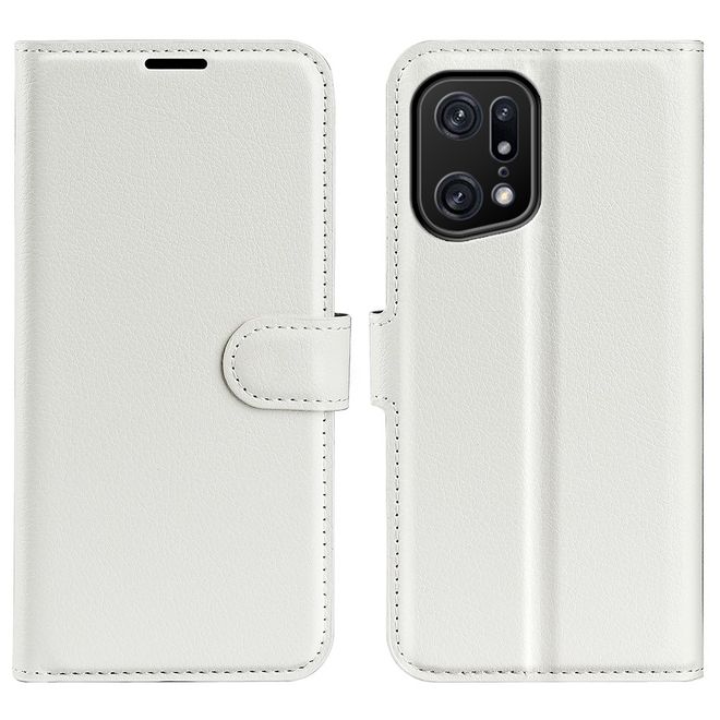 Oppo Find X5 Pro Handy Hülle - Litchi Leder Bookcover Series - weiss