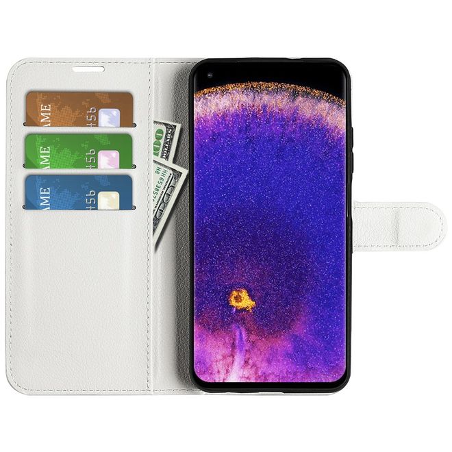 Oppo Find X5 Pro Handy Hülle - Litchi Leder Bookcover Series - weiss