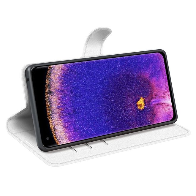 Oppo Find X5 Pro Handy Hülle - Litchi Leder Bookcover Series - weiss