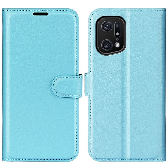 Oppo Find X5 Pro Handy Hülle - Litchi Leder Bookcover Series - blau