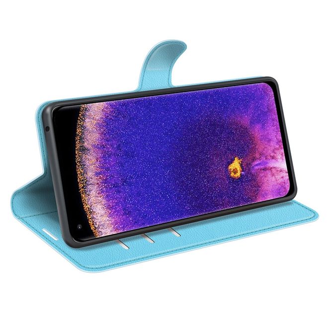 Oppo Find X5 Pro Handy Hülle - Litchi Leder Bookcover Series - blau