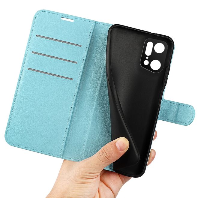 Oppo Find X5 Pro Handy Hülle - Litchi Leder Bookcover Series - blau
