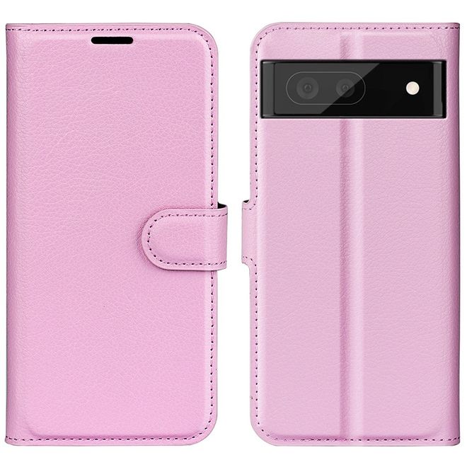 Google Pixel 7 Pro Handy Hülle - Litchi Leder Bookcover Series - pink