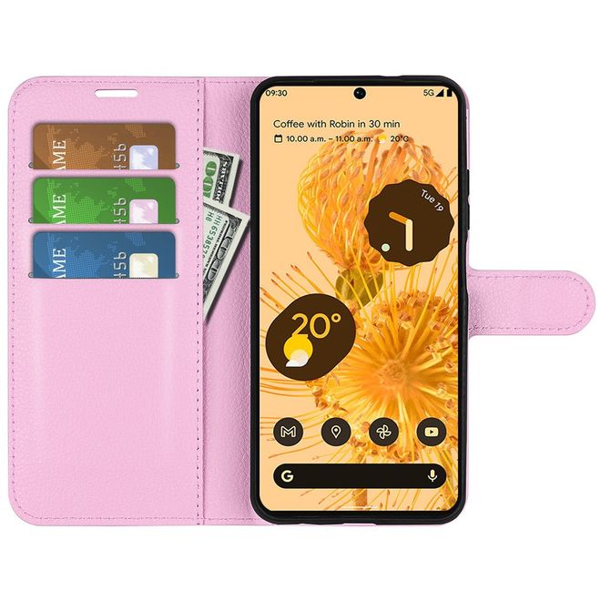Google Pixel 7 Pro Handy Hülle - Litchi Leder Bookcover Series - pink