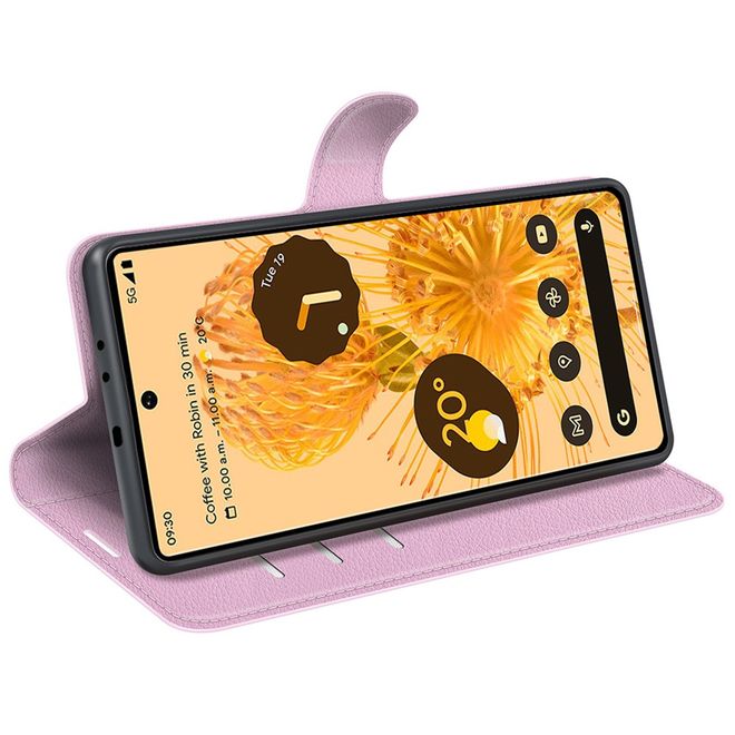 Google Pixel 7 Pro Handy Hülle - Litchi Leder Bookcover Series - pink
