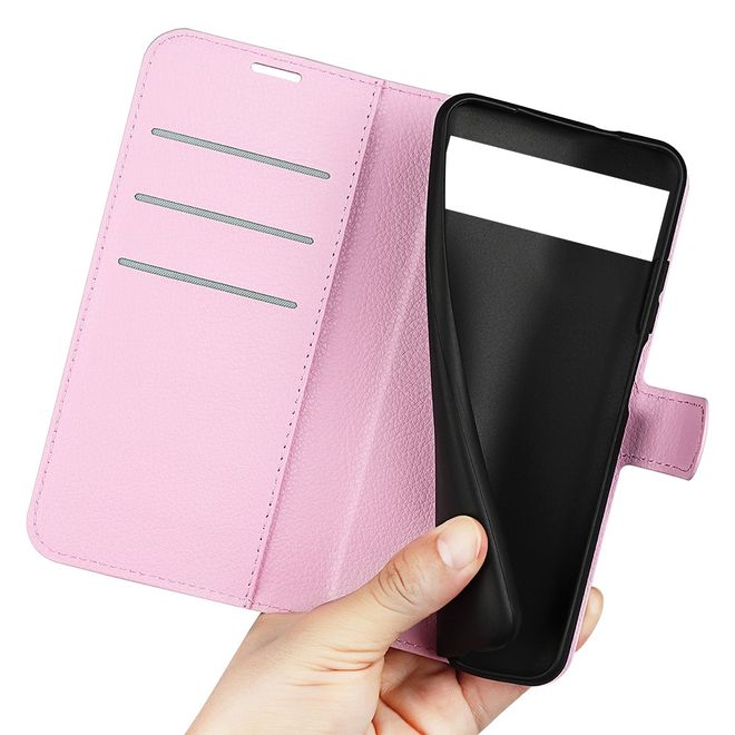 Google Pixel 7 Pro Handy Hülle - Litchi Leder Bookcover Series - pink