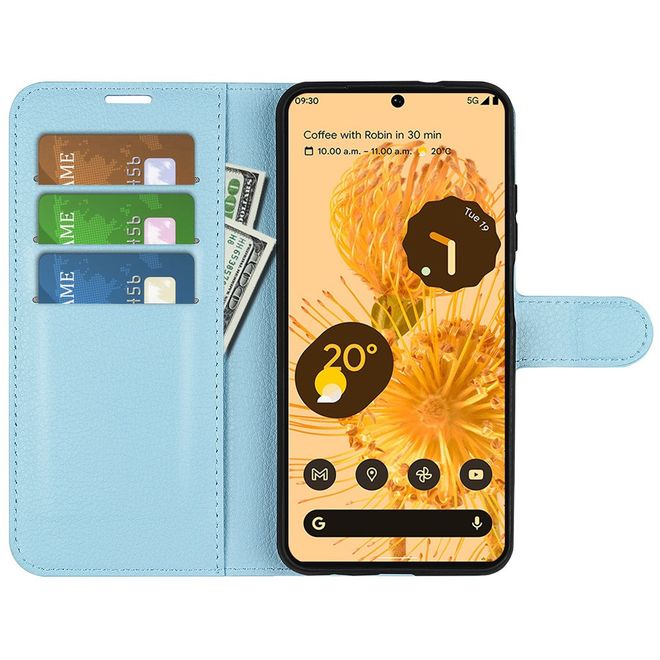 Google Pixel 7 Pro Handy Hülle - Litchi Leder Bookcover Series - blau