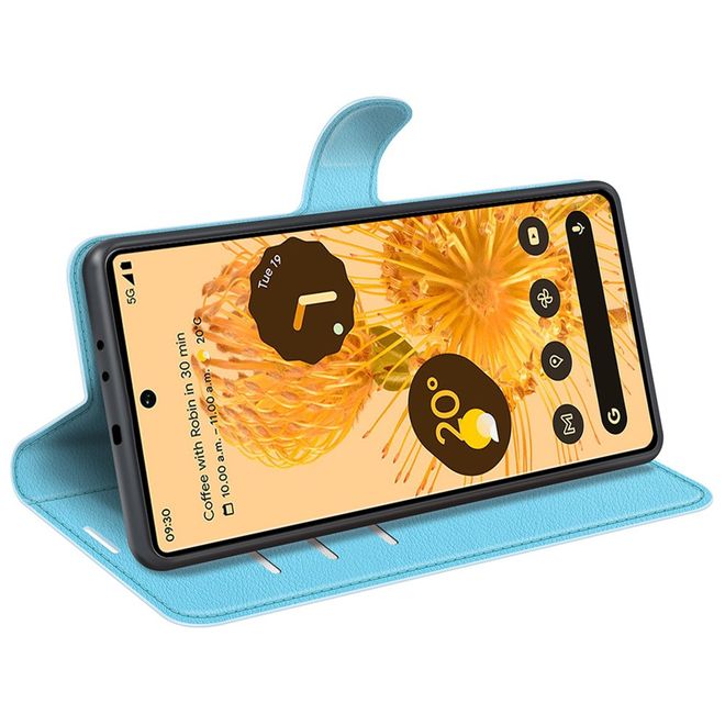 Google Pixel 7 Pro Handy Hülle - Litchi Leder Bookcover Series - blau