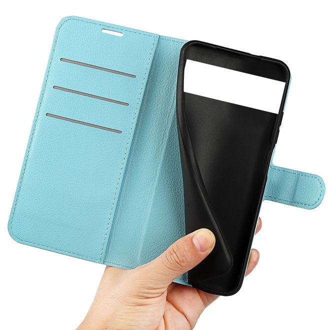 Google Pixel 7 Pro Handy Hülle - Litchi Leder Bookcover Series - blau