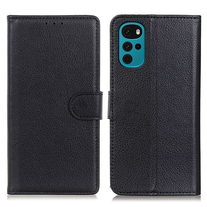 Motorola Moto G22 Handy Hülle - Litchi Leder Bookcover Series - schwarz