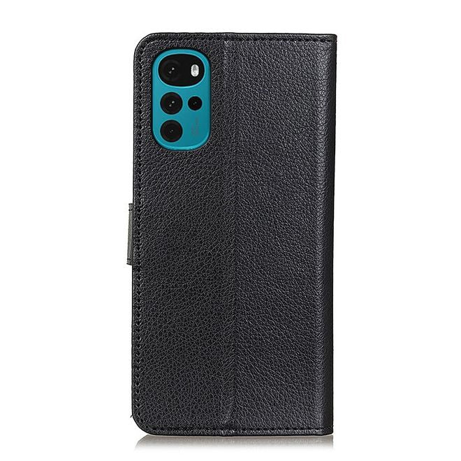 Motorola Moto G22 Handy Hülle - Litchi Leder Bookcover Series - schwarz
