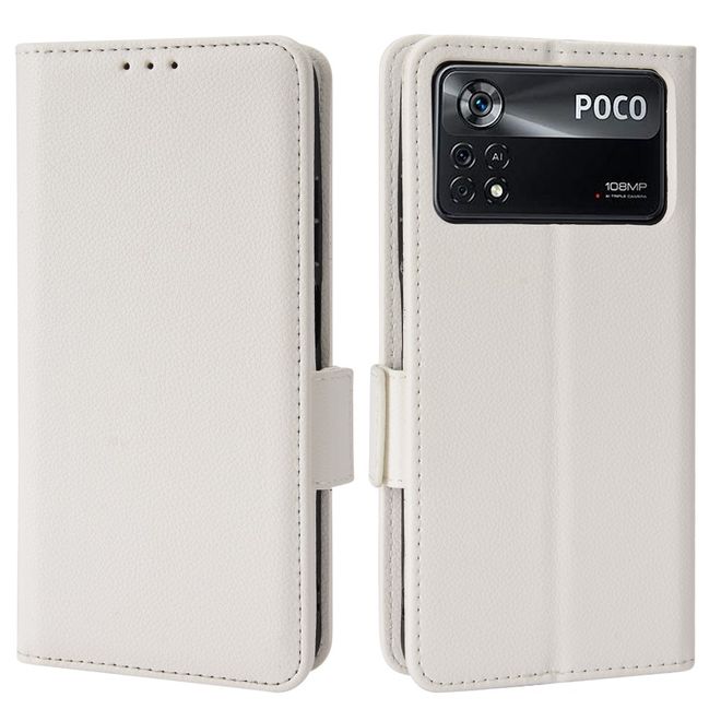 Xiaomi Poco X4 Pro 5G Handy Hülle - Litchi Leder Bookcover Series - weiss