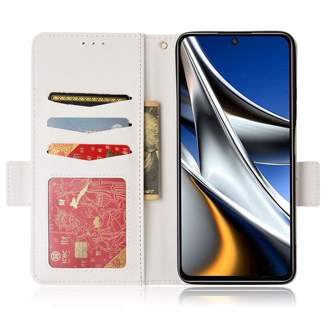 Xiaomi Poco X4 Pro 5G Handy Hülle - Litchi Leder Bookcover Series - weiss
