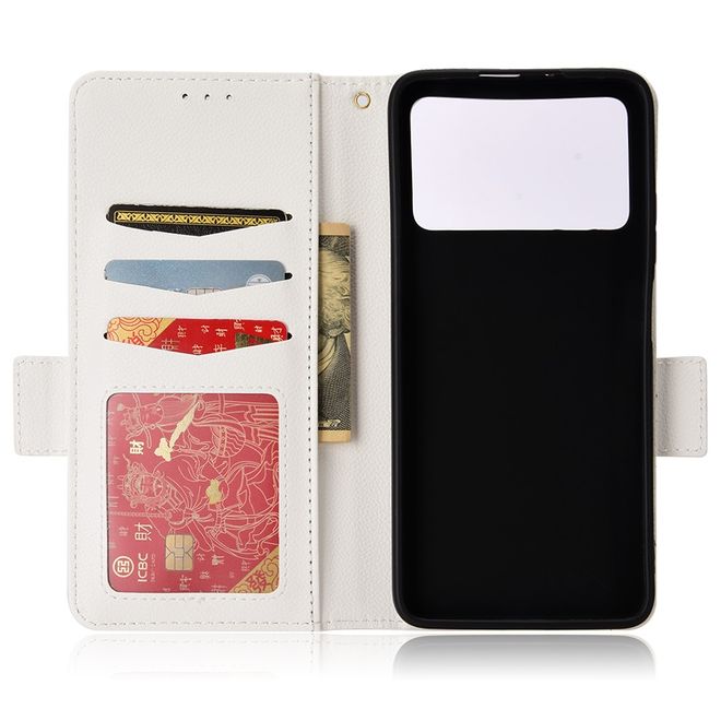 Xiaomi Poco X4 Pro 5G Handy Hülle - Litchi Leder Bookcover Series - weiss