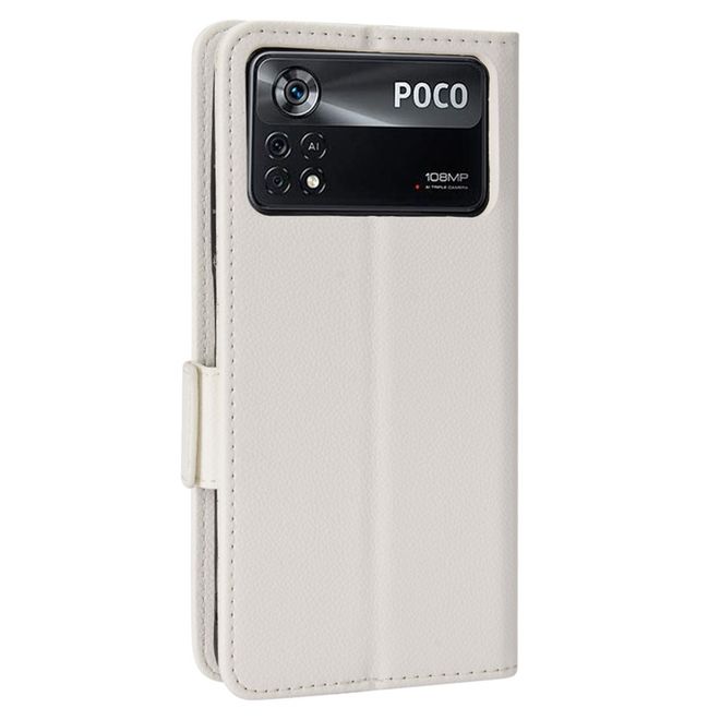 Xiaomi Poco X4 Pro 5G Handy Hülle - Litchi Leder Bookcover Series - weiss