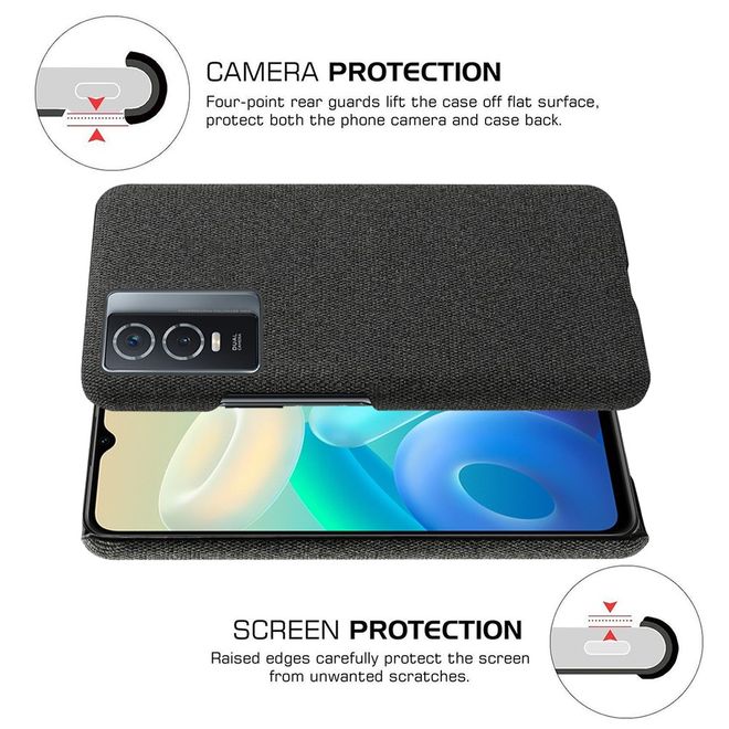 Vivo Y76 5G / Y76s Hülle - Hardcase mit Stofftextur - schwarz