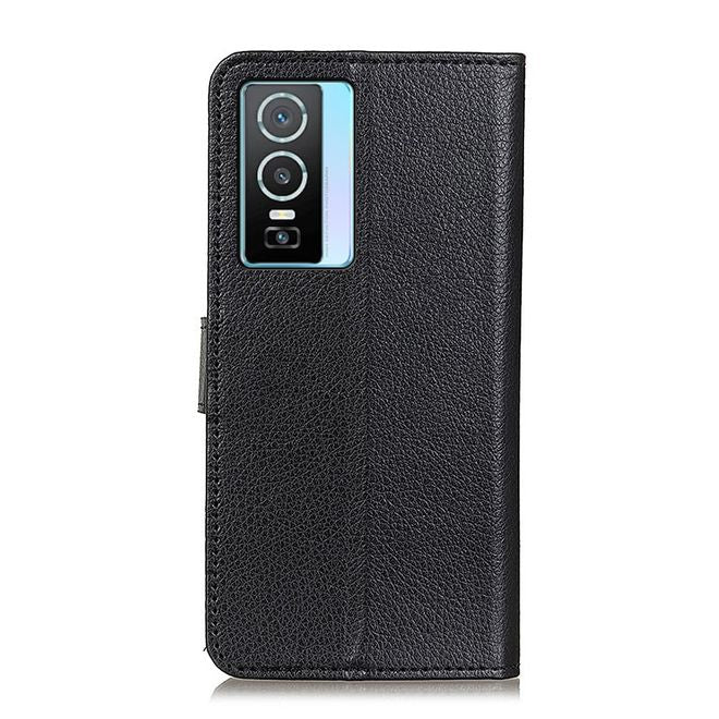 Vivo Y76 5G / Y76s Handy Hülle - Litchi Leder Bookcover Series - schwarz
