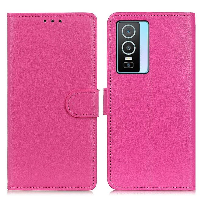 Vivo Y76 5G / Y76s Handy Hülle - Litchi Leder Bookcover Series - rosa