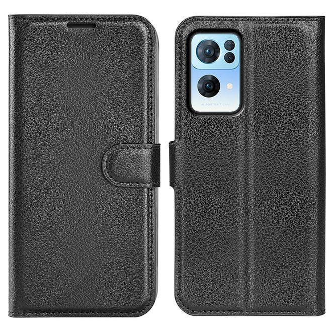 Oppo Reno7 Pro 5G Handy Hülle - Litchi Leder Bookcover Series - schwarz