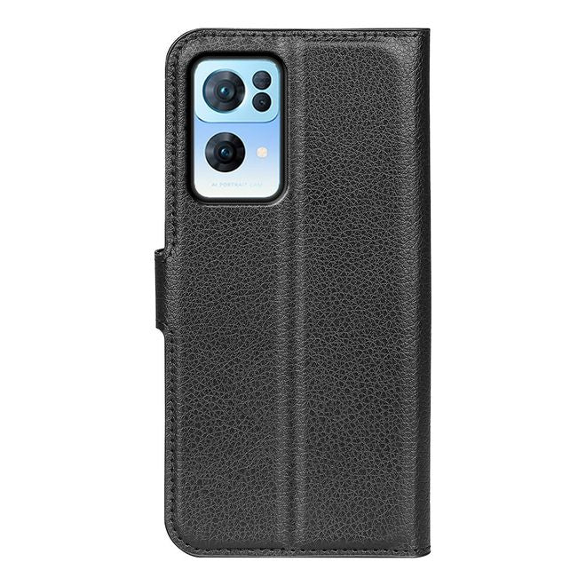Oppo Reno7 Pro 5G Handy Hülle - Litchi Leder Bookcover Series - schwarz