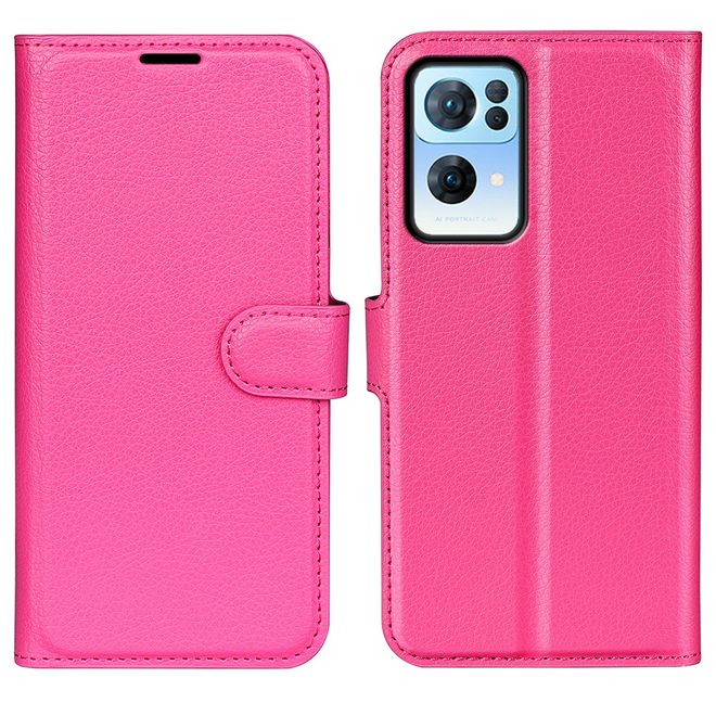 Oppo Reno7 Pro 5G Handy Hülle - Litchi Leder Bookcover Series - rosa