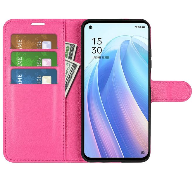 Oppo Reno7 Pro 5G Handy Hülle - Litchi Leder Bookcover Series - rosa