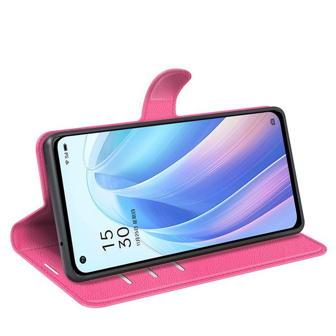 Oppo Reno7 Pro 5G Handy Hülle - Litchi Leder Bookcover Series - rosa