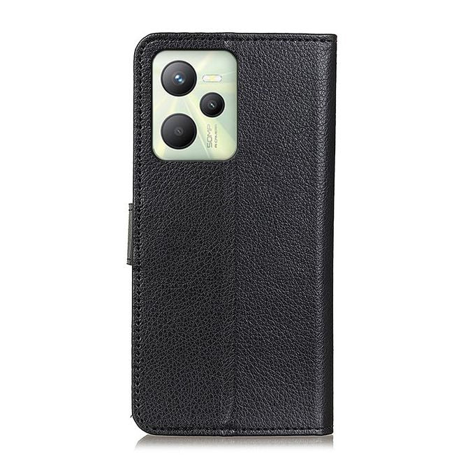 Realme C35 Handy Hülle - Litchi Leder Bookcover Series - schwarz