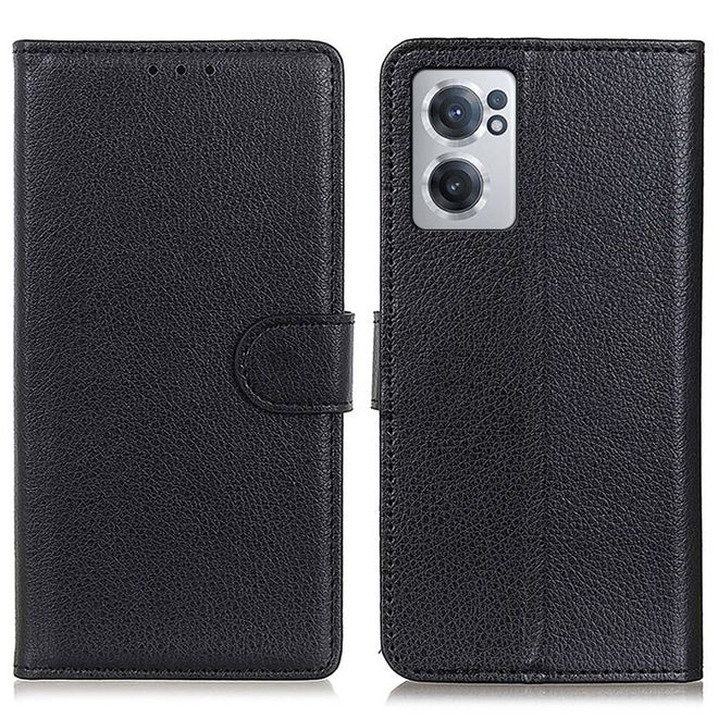 OnePlus Nord CE 2 5G Handy Hülle - Litchi Leder Bookcover Series - schwarz