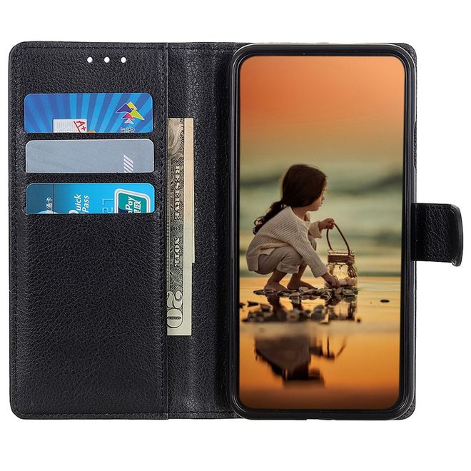 OnePlus Nord CE 2 5G Handy Hülle - Litchi Leder Bookcover Series - schwarz